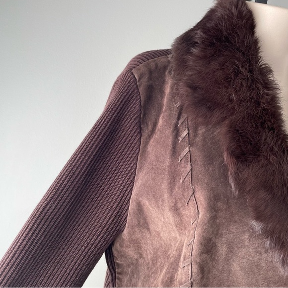 Vintage Nygard Genuine Suede & Rabbit Fur Toggle Mixed Media Jacket Brown Large - Picture 6 of 10